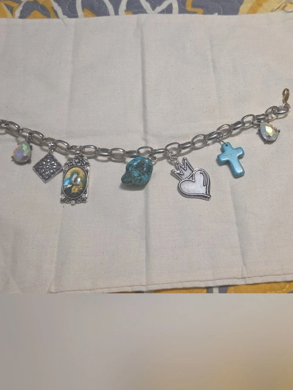 Silver Purse Charm with Turquoise and Iridescent Accents